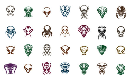 Octopus icons set. Outline illustration of 16 octopus icons for webのイラスト素材