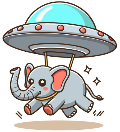Illustration of a Cute Cartoon Elephant Flying in a Ufoのイラスト素材