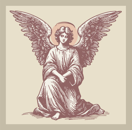 Angel with wings. Vector illustration in vintage engraving style.のイラスト素材