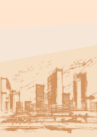 Urban landscape. Vector illustration of a modern city with skyscrapers.のイラスト素材