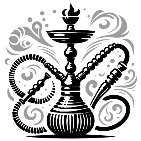 Vector illustration of hookah in black and white style with smoke.のイラスト素材
