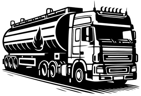 Truck with Tanker.Vector illustration ready for vinyl cutting.のイラスト素材