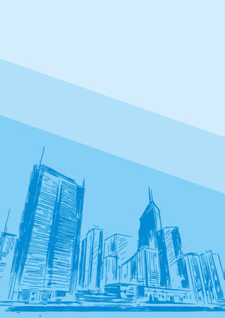 City skyline with skyscrapers. Hand-drawn vector illustration.のイラスト素材