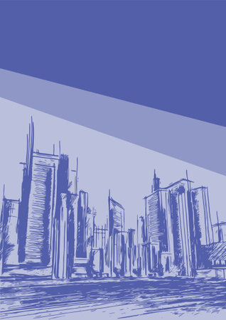 Illustration of skyscrapers on the background of the blue skyのイラスト素材