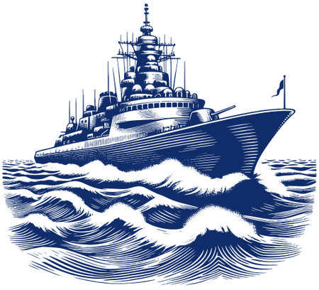 Battleship in the sea. Vector illustration for your designのイラスト素材