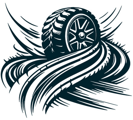 Tire on the road.Vector illustration ready for vinyl cutting.のイラスト素材