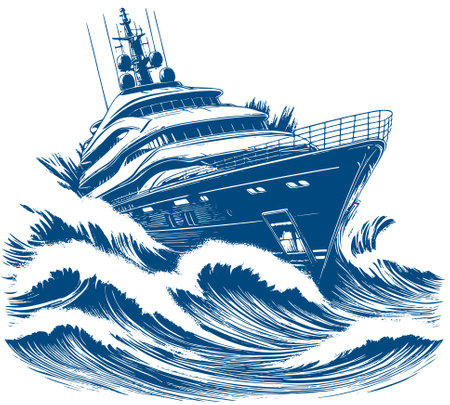 Yacht on the sea waves. Vector illustration on white background.のイラスト素材