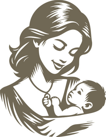 Mother with baby.Motherhood.Vector illustration ready for vinyl cutting.のイラスト素材