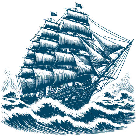 Sailing ship Hand drawn sketch. Vector illustration isolated on white background.のイラスト素材