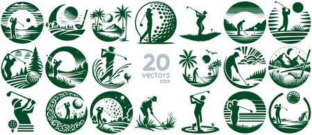 Golf sport icons set. Vector illustration of a set of golf sport icons.のイラスト素材