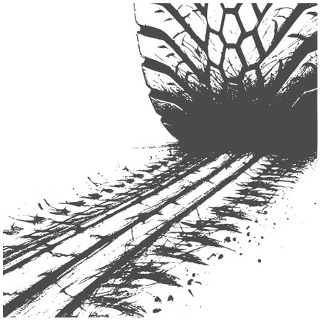 Tire tracks on white background. Grunge vector illustration.のイラスト素材
