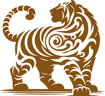 Tribal Tiger.Vector illustration ready for vinyl cutting. Vinyl-ready.のイラスト素材