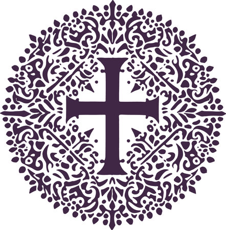 Braided ornament around the cross with precise symmetry stencil designのイラスト素材