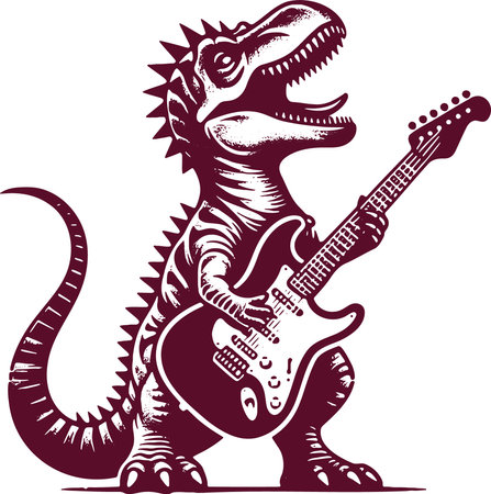 Guitar and Dinosaur.Vector illustration ready for vinyl cutting.のイラスト素材