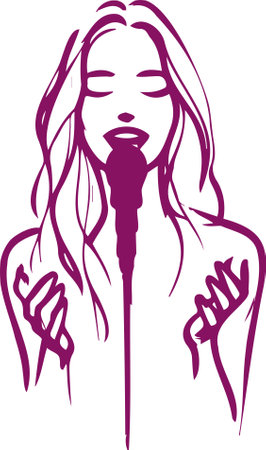 Laconic image of a girl with a microphone simple but expressive linesのイラスト素材