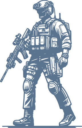 Soldier with assault rifle.Vector illustration ready for vinyl cutting.のイラスト素材