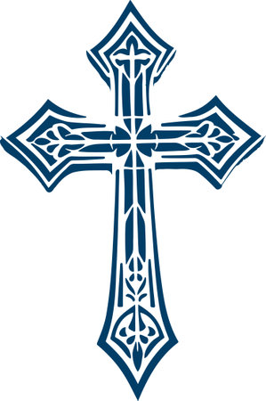 Massive cross with ornament in the style of geometric engraving stencil drawingのイラスト素材