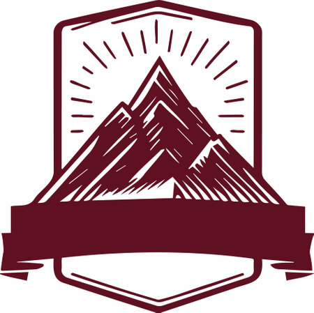 Illustration of a mountain logo set on white background done in retro style.のイラスト素材