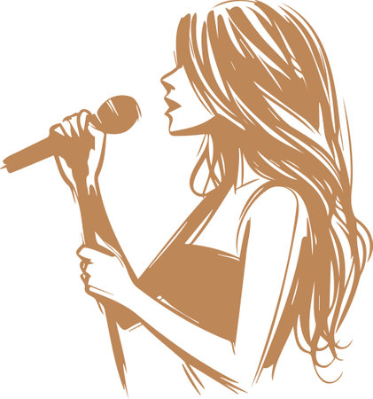 Silhouette of a singer with a microphone feminine pose dynamic imageのイラスト素材