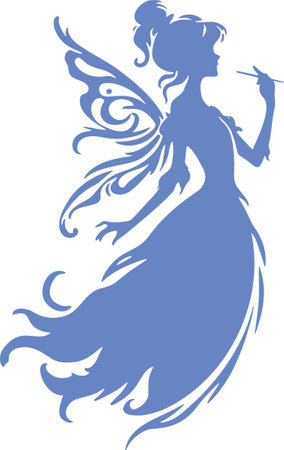Beautiful girl with long hair in a fairy costume.Vector illustration ready for vinyl cutting.のイラスト素材