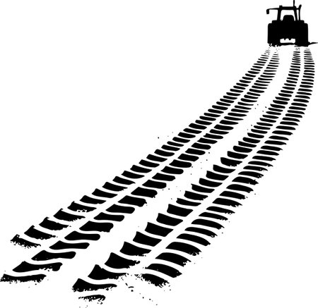 tracks going into the distance to a tractor on the horizon simple stencil drawingのイラスト素材