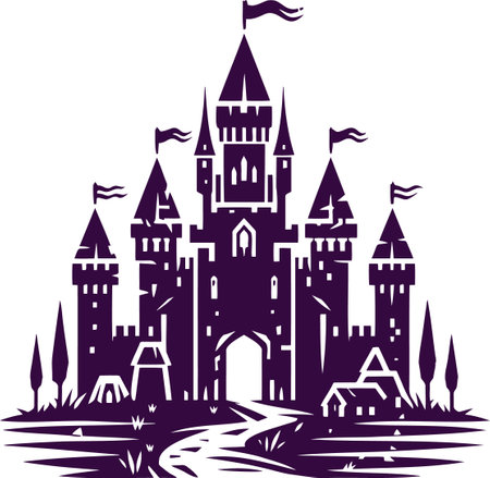 Fortress illustration with five tower structure simple minimalistic stencil drawingのイラスト素材