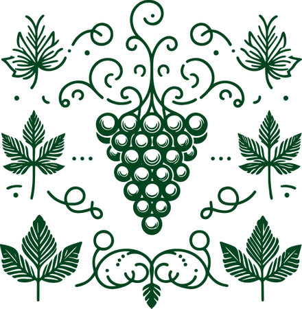 Symbolic ornament with grape bunch and branches in classic style in stencilのイラスト素材