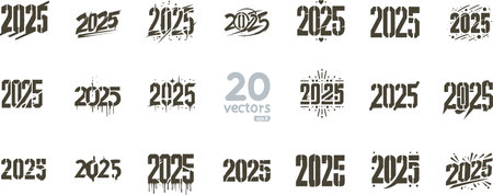 Collection of beautifully designed 2025 numbers for decoration as stencil vector drawingsのイラスト素材