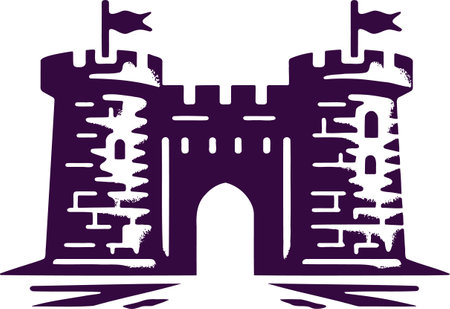 Fortress with two towers and flags above the entrance simple minimalistic stencil drawingのイラスト素材