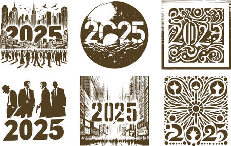 Graphically designed numbers 2025 set of stencil drawingsのイラスト素材
