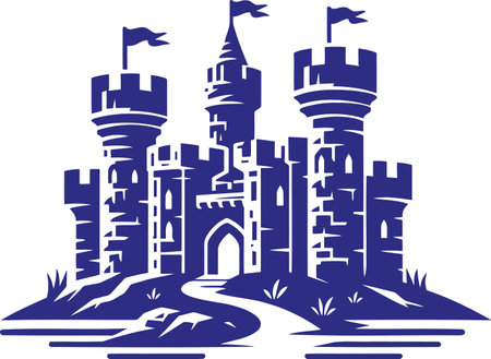 Minimalist castle with three flags on the towersのイラスト素材