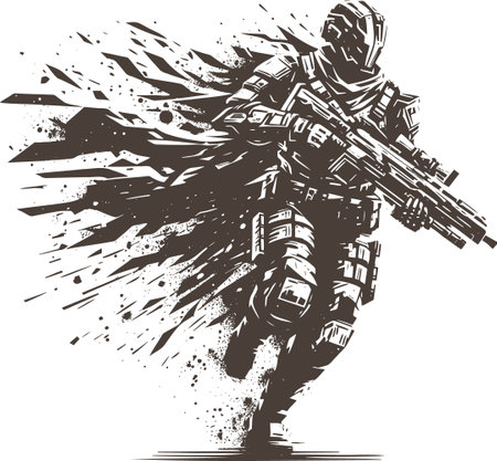 Illustration of an armed warrior in a long cloakのイラスト素材