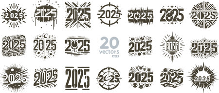 Vector stencil of elegant 2025 numbers for decorationのイラスト素材