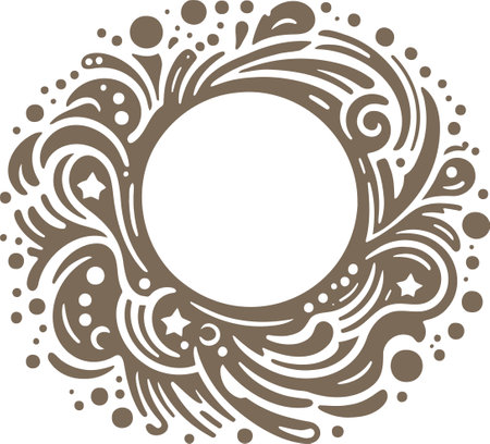 Round pattern with leaves and dots graphic stencil styleのイラスト素材