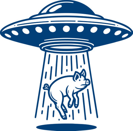 UFO abducts piglet minimalism stencil illustrationのイラスト素材