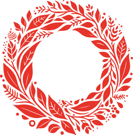 Wreath with floral elements round pattern stencilのイラスト素材