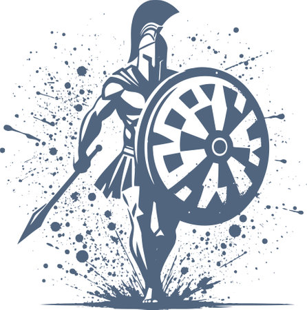 Abstract vector silhouette of Spartan warrior with shield and swordのイラスト素材