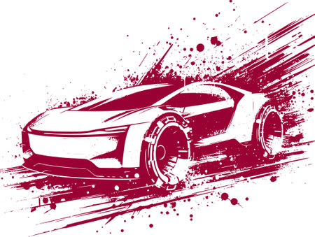 Futuristic passenger car concept in vector stencil with splashesのイラスト素材