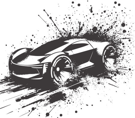 Futuristic car in vector stencil with paint splashes and smearsのイラスト素材