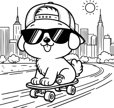 Dog on a skateboard in a cap and glasses coloring with street styleのイラスト素材