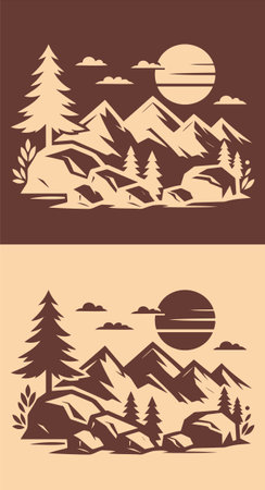 minimalist stencil illustration of mountain landscapeのイラスト素材