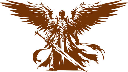 Minimalist stencil illustration of a guardian angel in full armor with a swordのイラスト素材