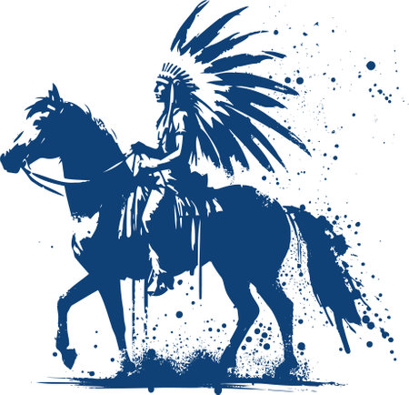 Indian Native American Man on Horseback Rough Casual Paint Drip Effectのイラスト素材