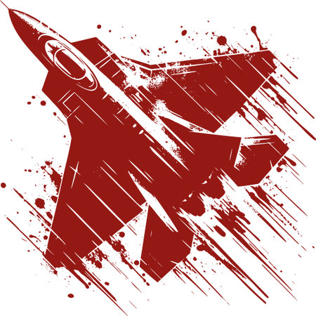military aircraft top view stencil drawing with torn edges and streaksのイラスト素材
