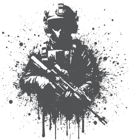 modern soldier stencil drawing with torn edges and dripsのイラスト素材