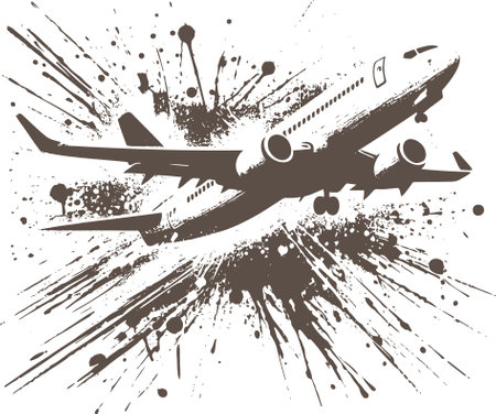 passenger plane rough casual style with paint drip effectのイラスト素材