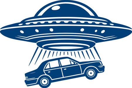 passenger car abducted by aliens stencil graphics in minimalist styleのイラスト素材
