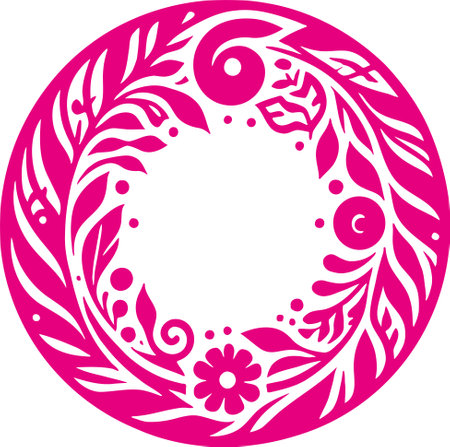 Wreath of plant elements made in the style of a simple stencilのイラスト素材