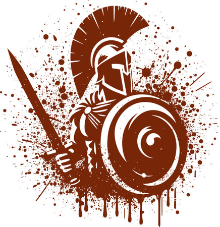 Silhouette Spartan warrior in helmet with shield and sword vector artのイラスト素材
