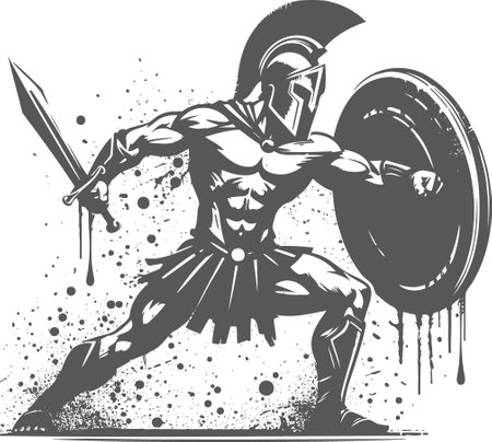 Spartan warrior silhouette with round shield and sword abstract vectorのイラスト素材